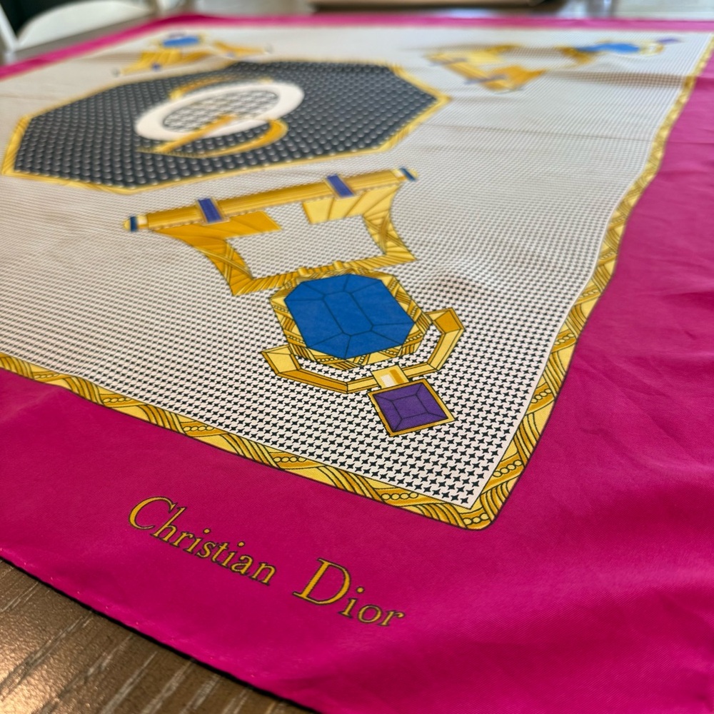 Authentic Christian Dior Pink and Gold Silk Scarf - Picture 2 of 9